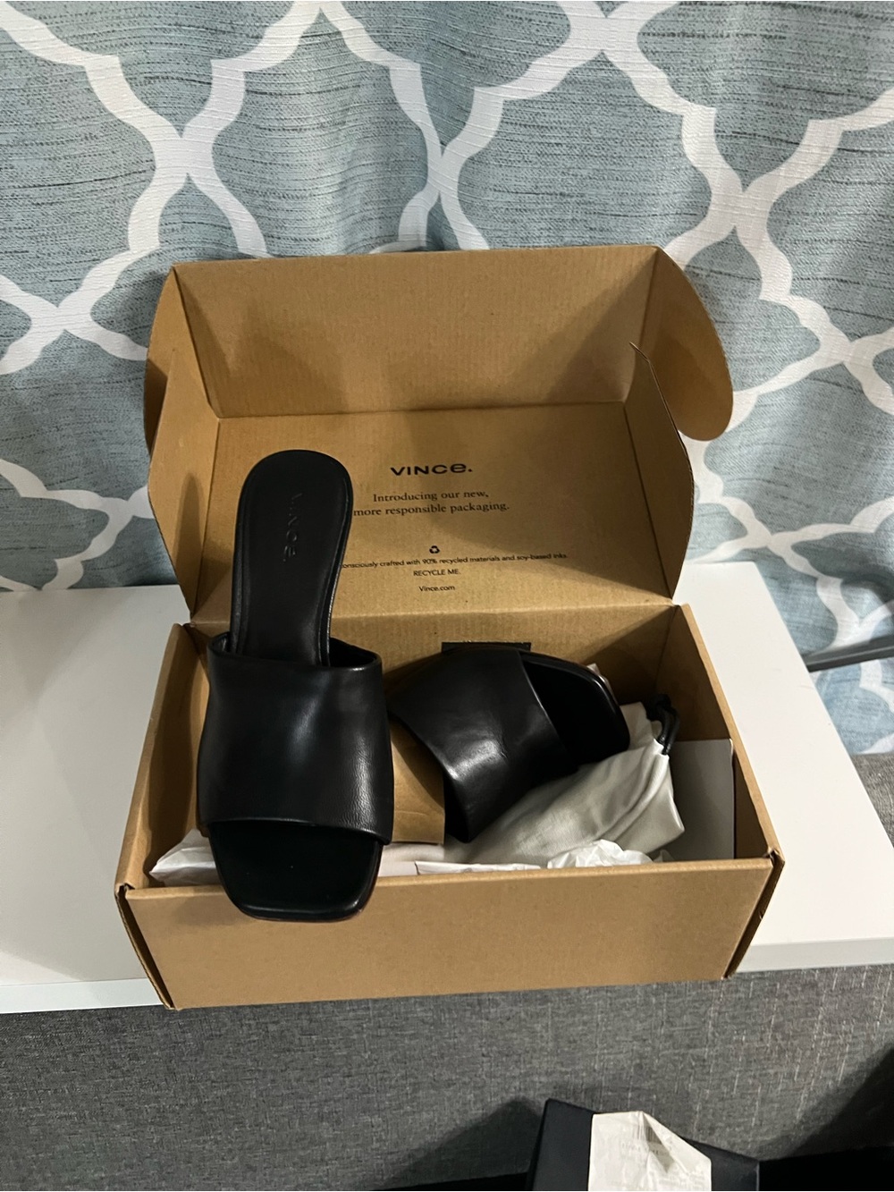Vince Pia Black Leather Wedge Mules